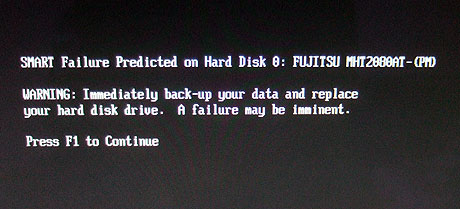 image of a smart disk failure message